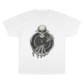 Skull Vinyl Champion T-Shirt — Rocker Skeleton Record Graphic Tee