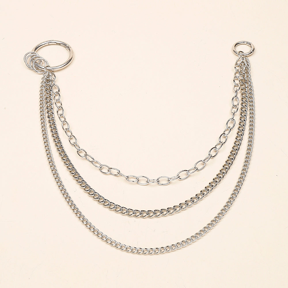 New Hip Hop Three Layer Silver Metal Pants Chain Fashion Punk Multi-layer Chain With Jeans Hip Dance Hipster Accessories