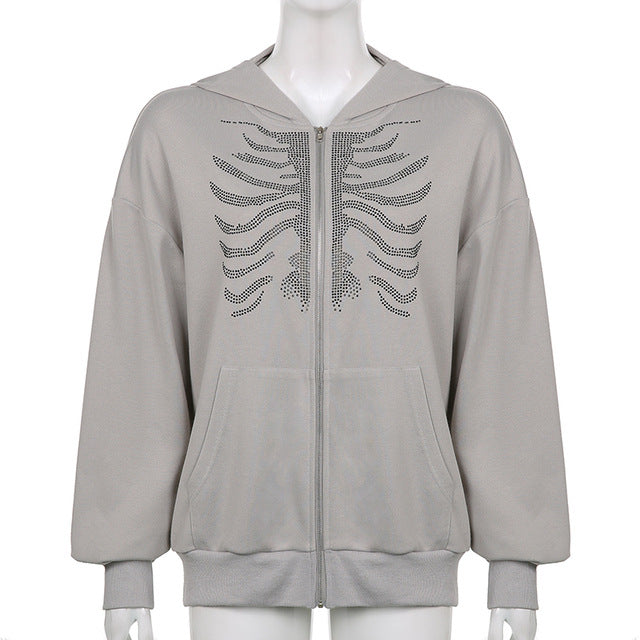 Butterfly Pattern Rhinestone Zipper Streetwear