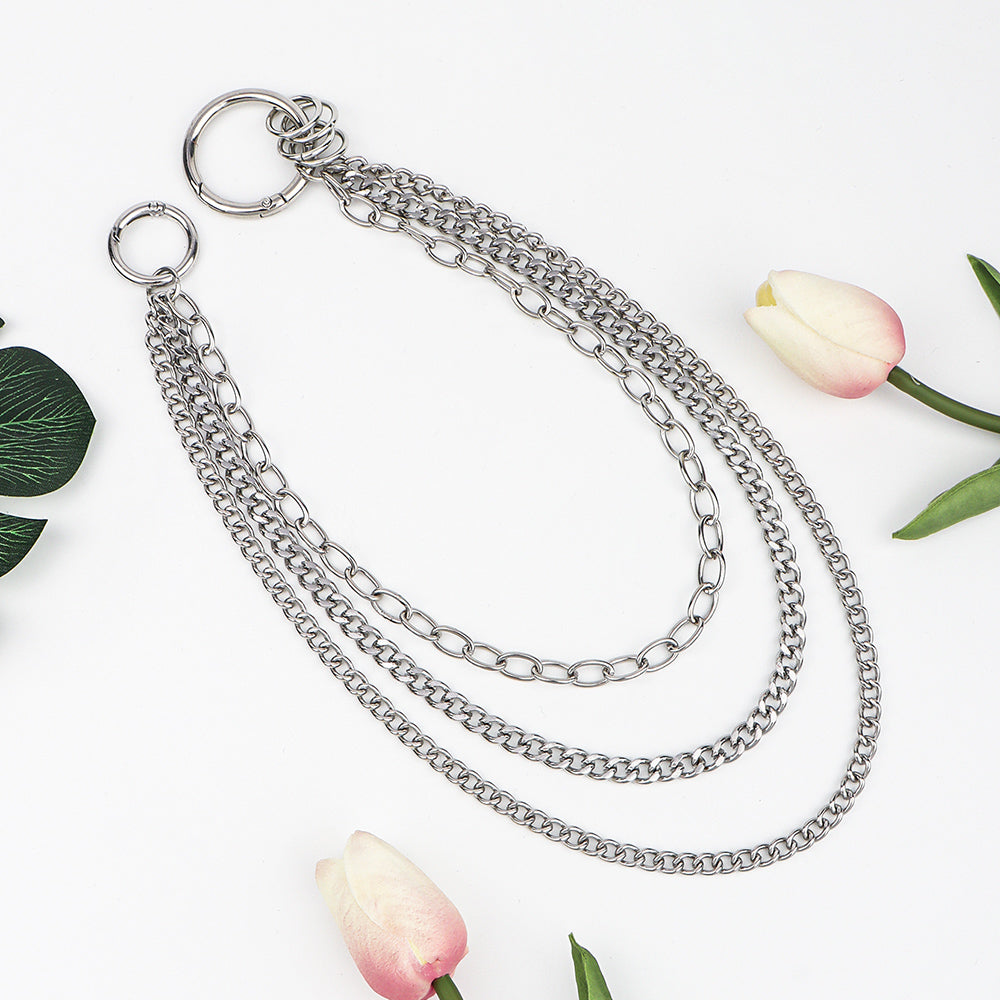 New Hip Hop Three Layer Silver Metal Pants Chain Fashion Punk Multi-layer Chain With Jeans Hip Dance Hipster Accessories